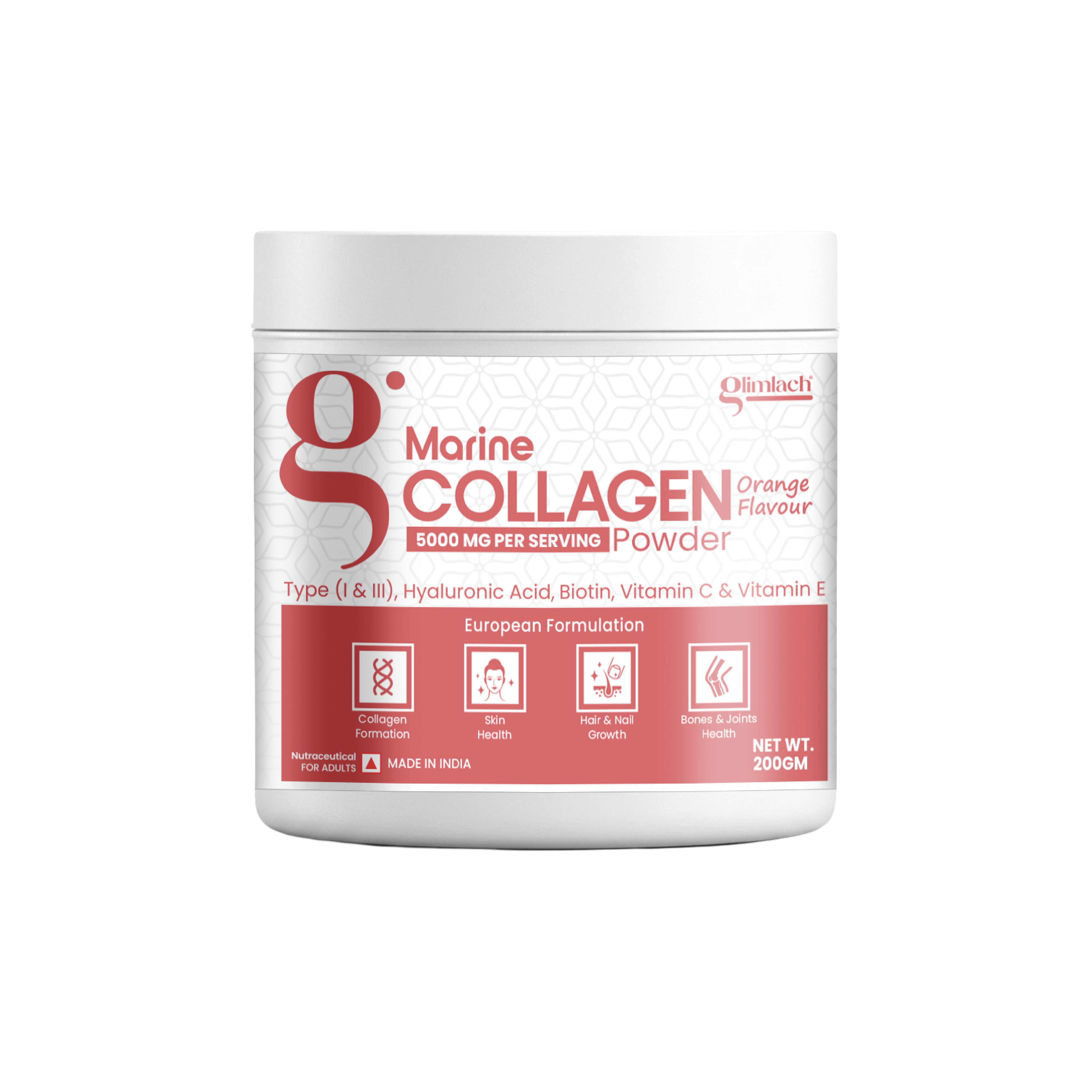 Glimlach Marine Collagen Powder — Orange Flavour 200g